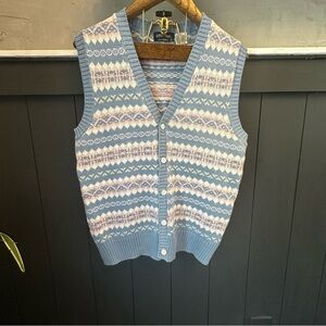 Vintage Blue Pink White Cottagecore Knit Sweater Vest‎ size Large